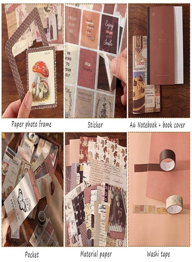 CLOSAL® Vintage Aesthetic Scrapbook 346 Pcs Scrapbooking Supplies Kit Vintage Aesthetic Scrapbook Kit for Bullet Junk Journal DIY Journaling Supplies Scrapbook A6 Grid Notebook - Image 4